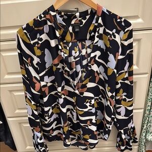 Ann Taylor Floral Print Blouse - Black, White, Yellow, Pink